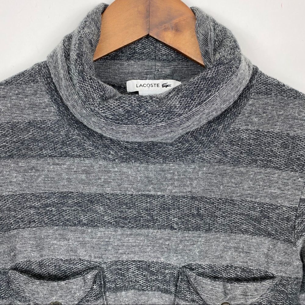 Lacoste Grey Striped Long Sleeve Turtleneck Top - Picture 4 of 8